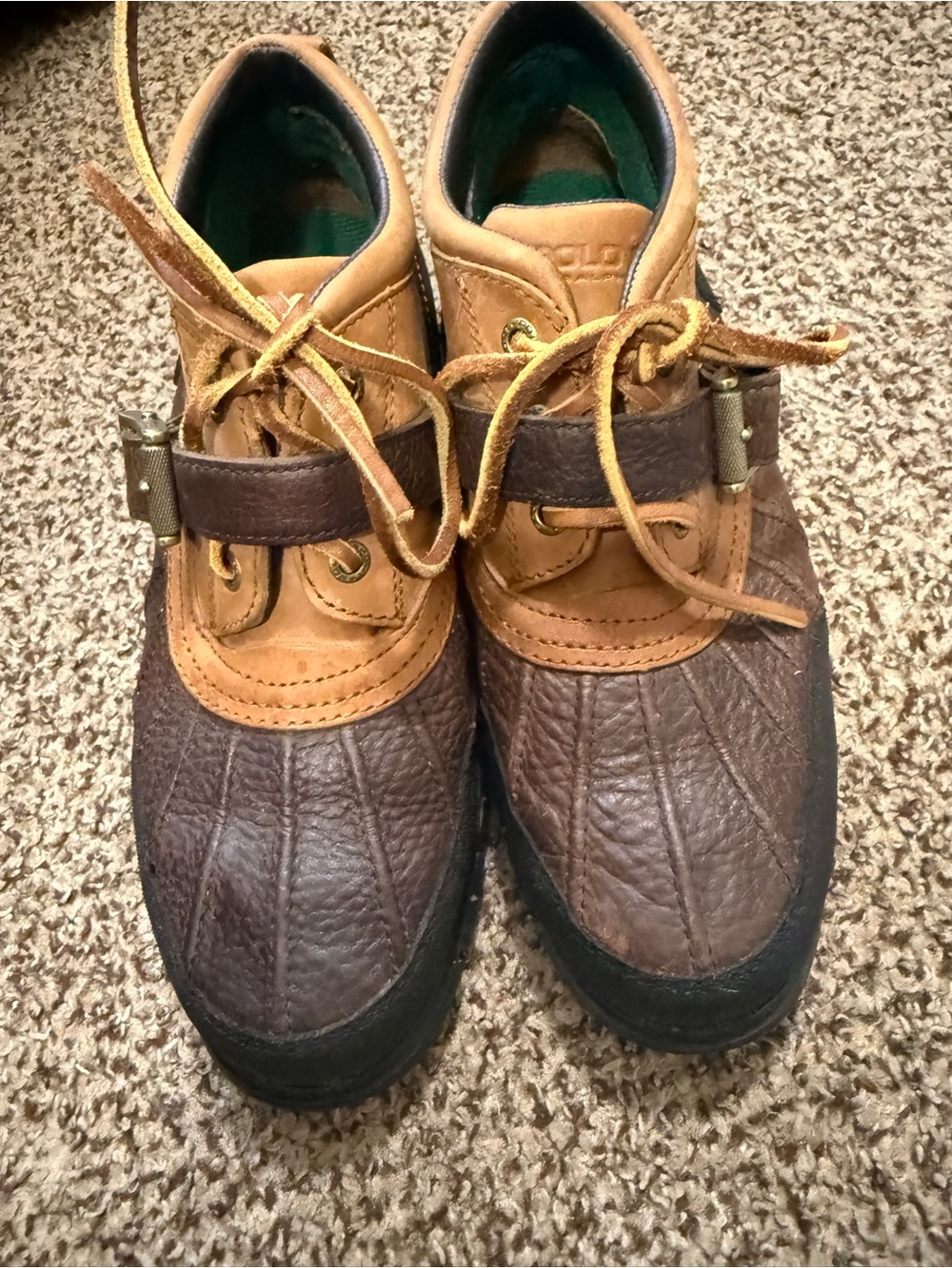 Vintage Y2K Polo by Ralph Lauren Brown and Tan Women's Duck Boots